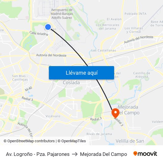 Av. Logroño - Pza. Pajarones to Mejorada Del Campo map