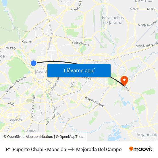 P.º Ruperto Chapí - Moncloa to Mejorada Del Campo map