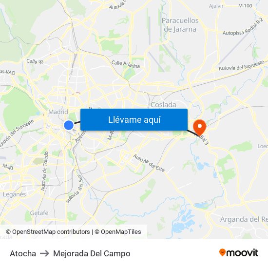 Atocha to Mejorada Del Campo map