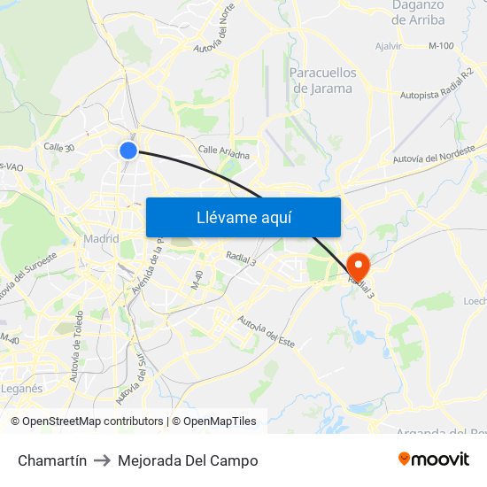 Chamartín to Mejorada Del Campo map