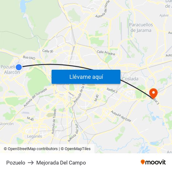 Pozuelo to Mejorada Del Campo map