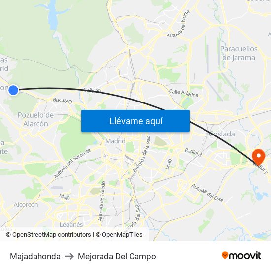 Majadahonda to Mejorada Del Campo map