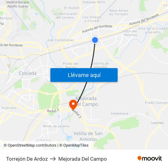 Torrejón De Ardoz to Mejorada Del Campo map