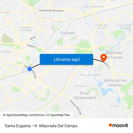Santa Eugenia to Mejorada Del Campo map