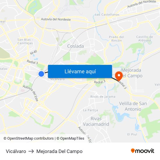 Vicálvaro to Mejorada Del Campo map