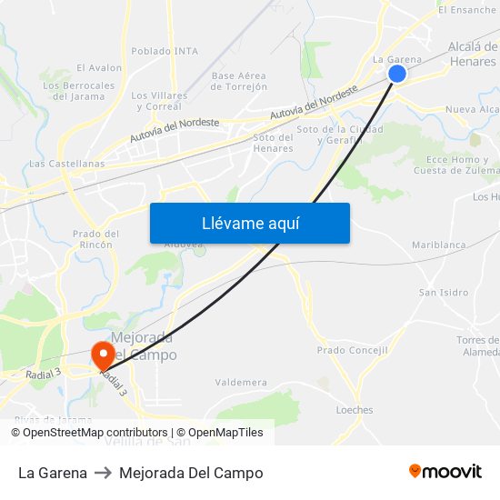 La Garena to Mejorada Del Campo map