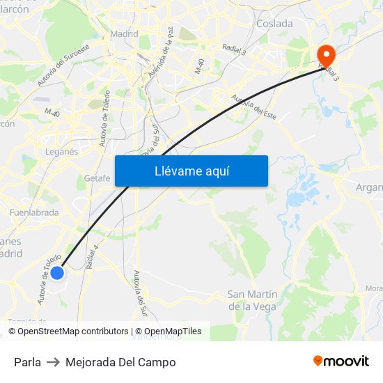Parla to Mejorada Del Campo map