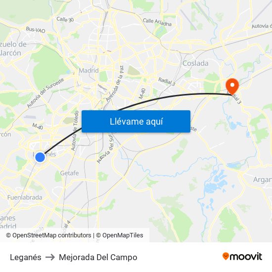 Leganés to Mejorada Del Campo map