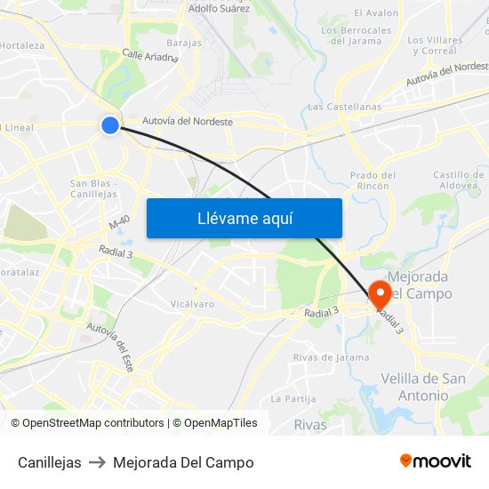 Canillejas to Mejorada Del Campo map