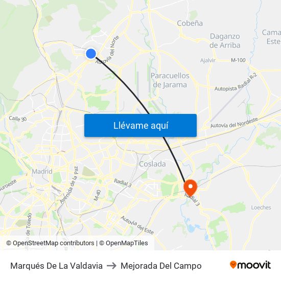 Marqués De La Valdavia to Mejorada Del Campo map