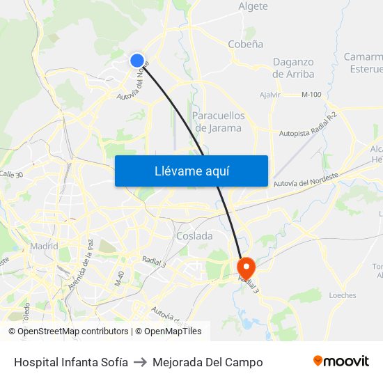 Hospital Infanta Sofía to Mejorada Del Campo map