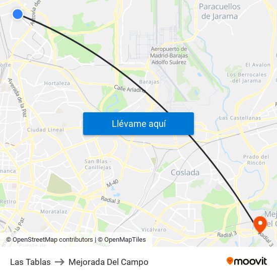 Las Tablas to Mejorada Del Campo map