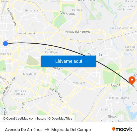 Avenida De América to Mejorada Del Campo map