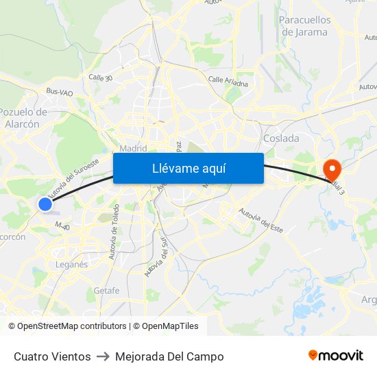 Cuatro Vientos to Mejorada Del Campo map