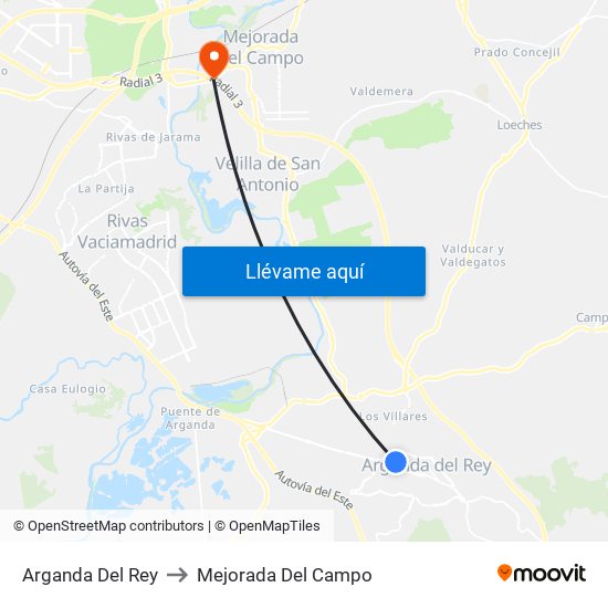Arganda Del Rey to Mejorada Del Campo map