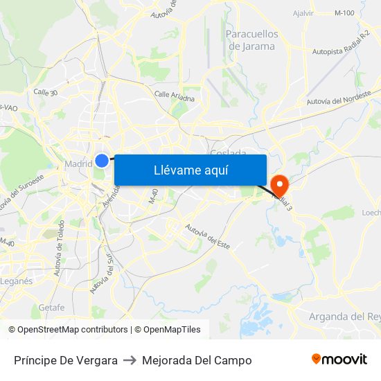 Príncipe De Vergara to Mejorada Del Campo map