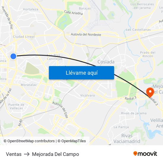 Ventas to Mejorada Del Campo map