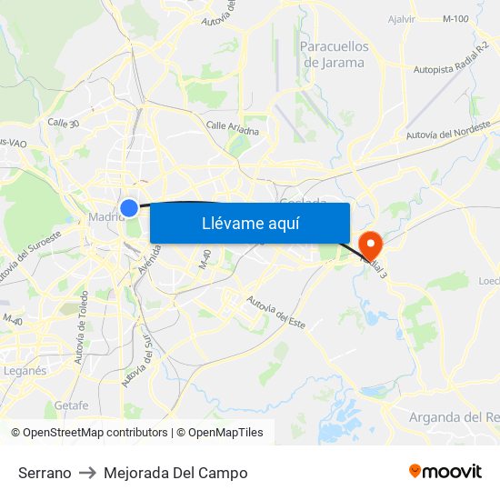 Serrano to Mejorada Del Campo map