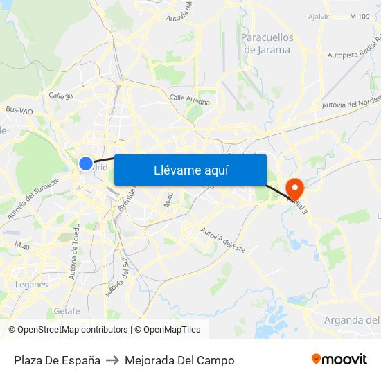 Plaza De España to Mejorada Del Campo map