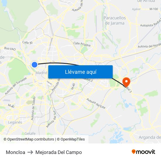 Moncloa to Mejorada Del Campo map