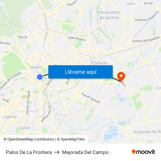Palos De La Frontera to Mejorada Del Campo map