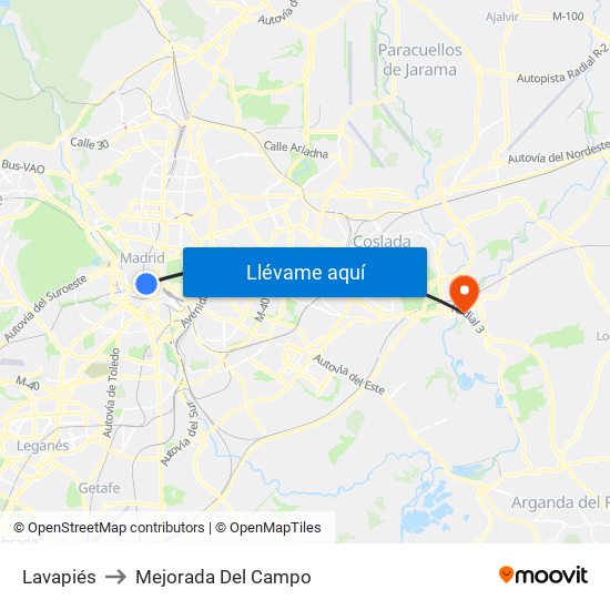 Lavapiés to Mejorada Del Campo map