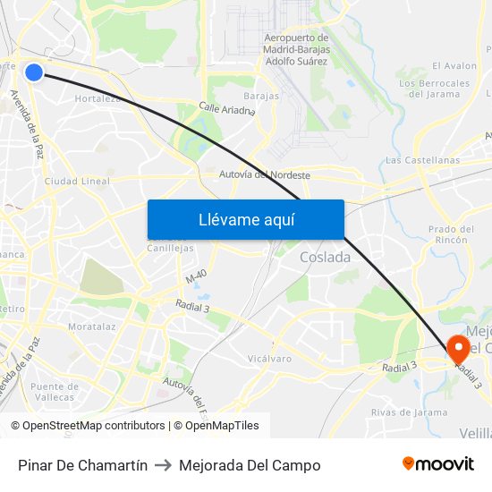 Pinar De Chamartín to Mejorada Del Campo map