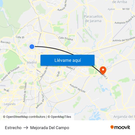 Estrecho to Mejorada Del Campo map