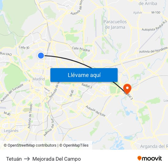 Tetuán to Mejorada Del Campo map