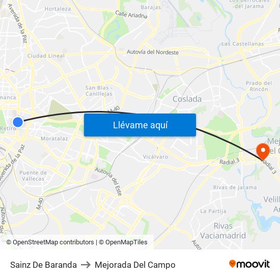 Sainz De Baranda to Mejorada Del Campo map