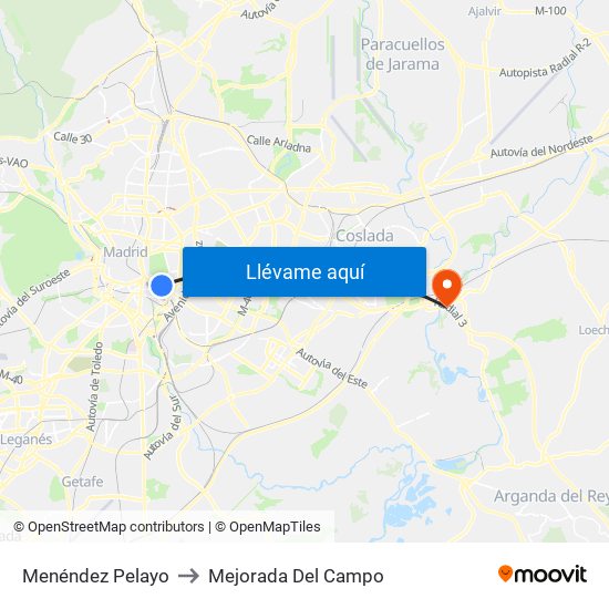 Menéndez Pelayo to Mejorada Del Campo map