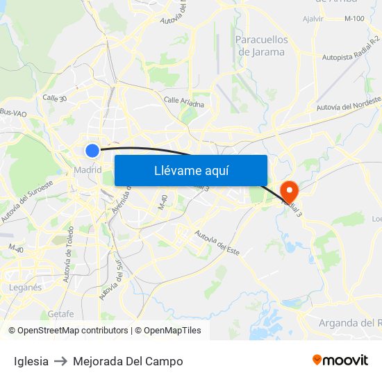 Iglesia to Mejorada Del Campo map
