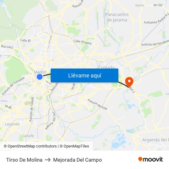 Tirso De Molina to Mejorada Del Campo map