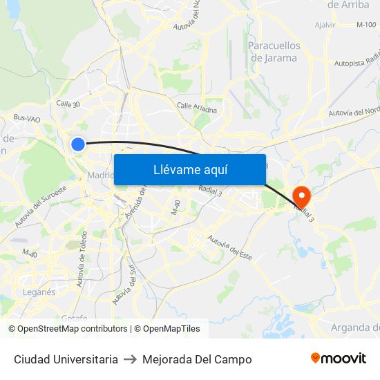 Ciudad Universitaria to Mejorada Del Campo map