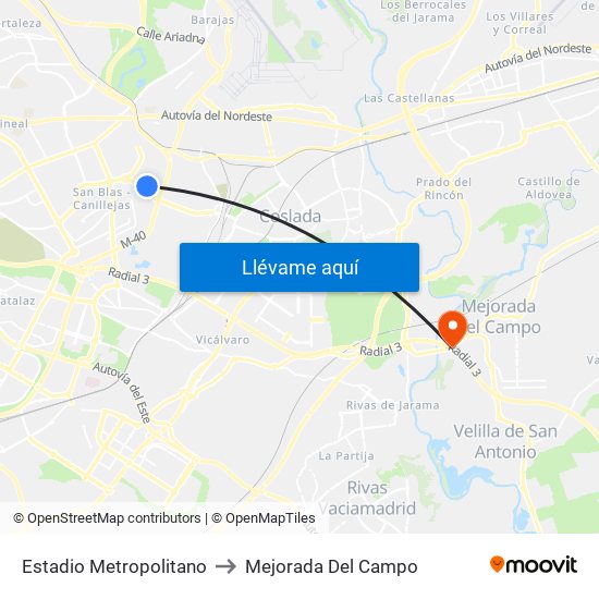 Estadio Metropolitano to Mejorada Del Campo map