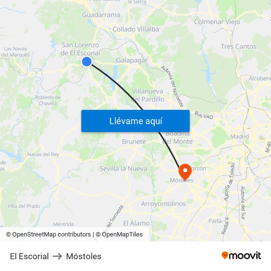 El Escorial to Móstoles map