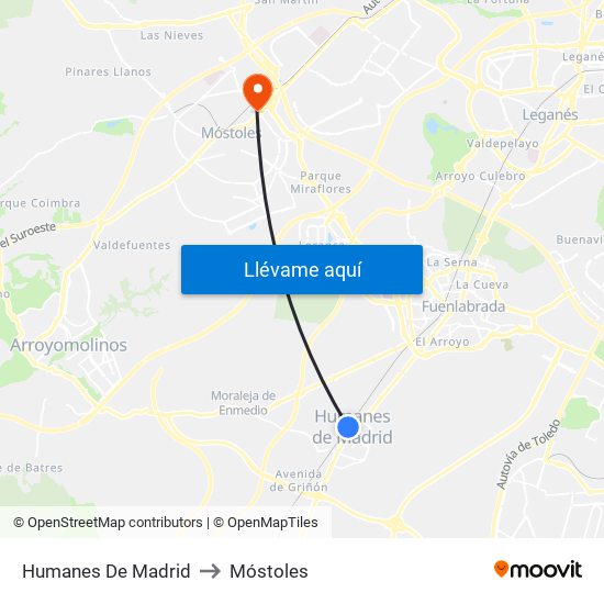 Humanes De Madrid to Móstoles map