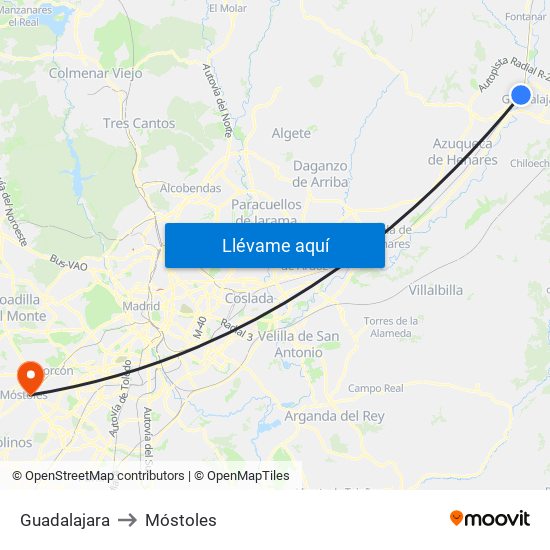 Guadalajara to Móstoles map