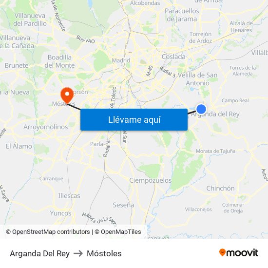 Arganda Del Rey to Móstoles map