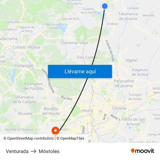 Venturada to Móstoles map