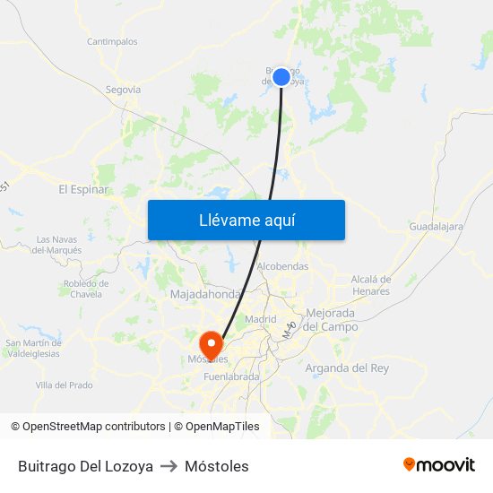 Buitrago Del Lozoya to Móstoles map