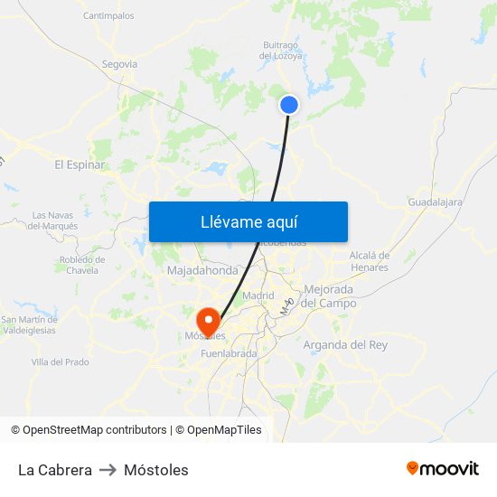 La Cabrera to Móstoles map