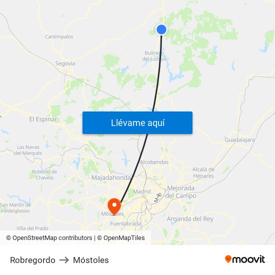 Robregordo to Móstoles map