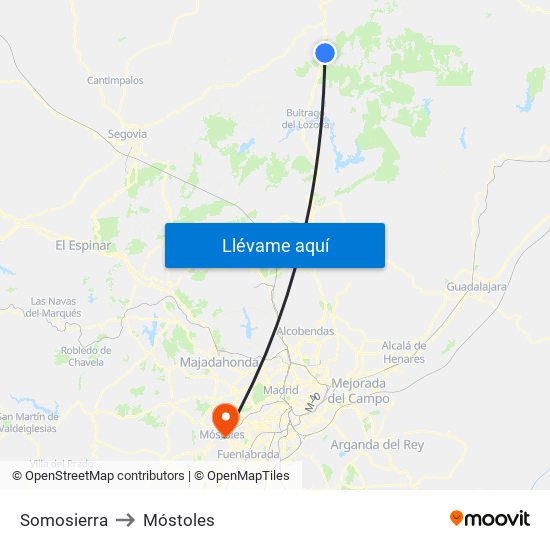 Somosierra to Móstoles map