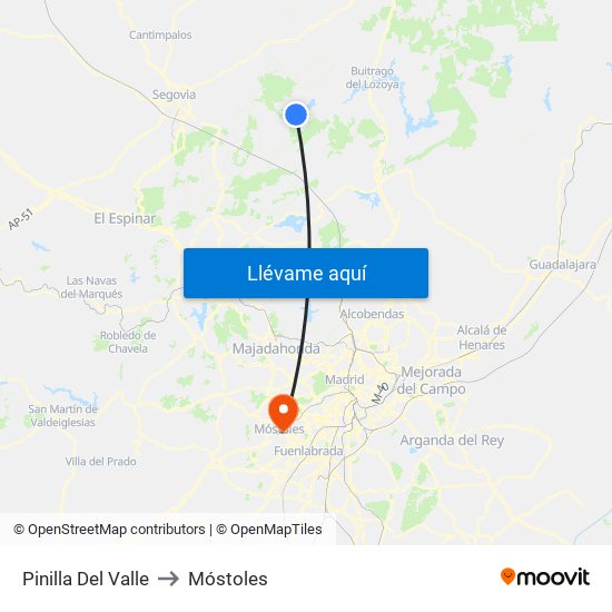 Pinilla Del Valle to Móstoles map