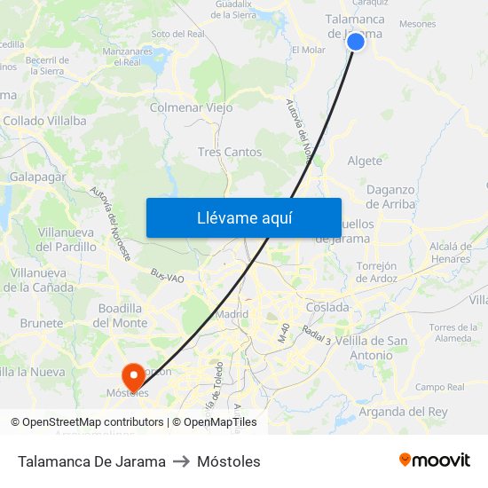 Talamanca De Jarama to Móstoles map