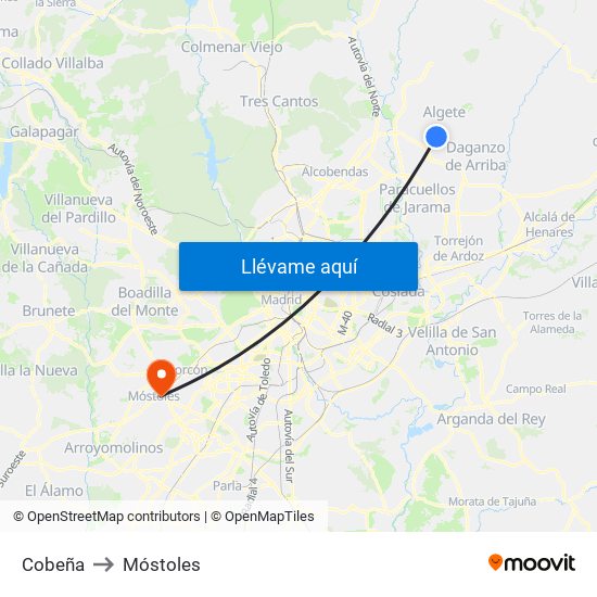Cobeña to Móstoles map