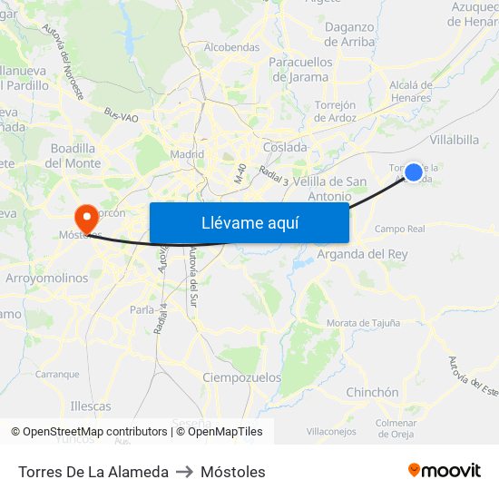Torres De La Alameda to Móstoles map