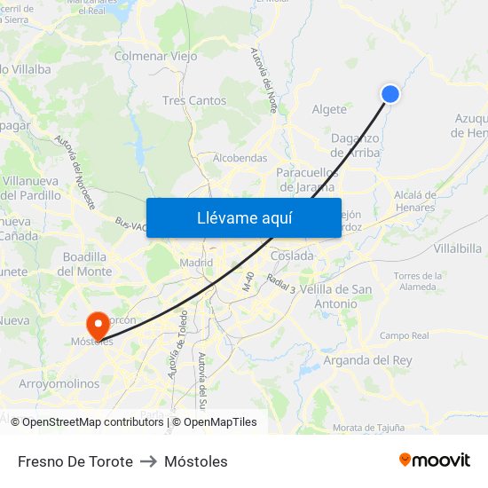 Fresno De Torote to Móstoles map