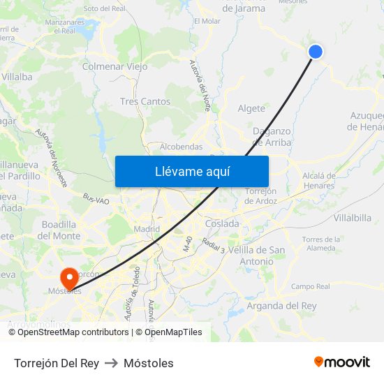Torrejón Del Rey to Móstoles map